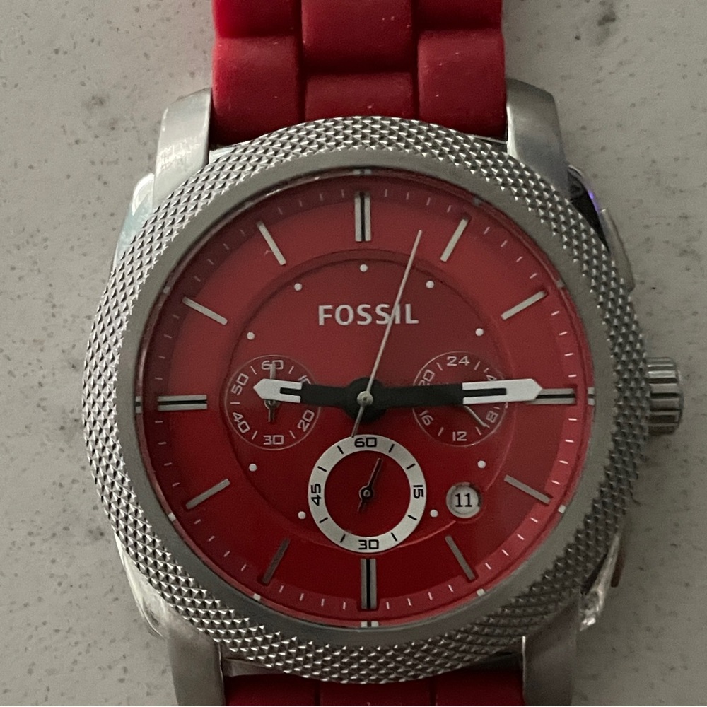 Fossil Silver and Red Men's Watch